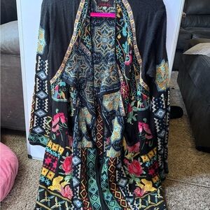 JOHNNY WAS Embroidered Black Multicolor Women's Cardigan